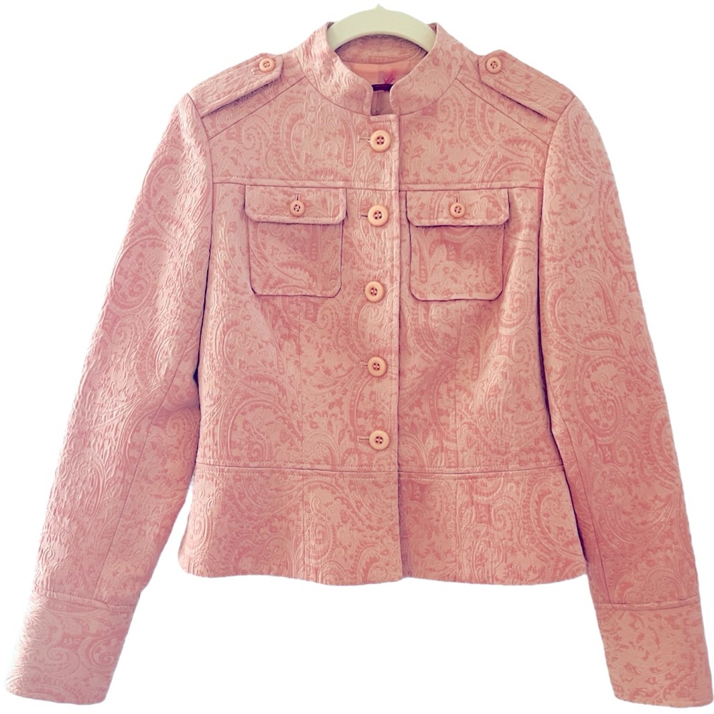 Anthropologie Pink Paisley Textured Military Jacket